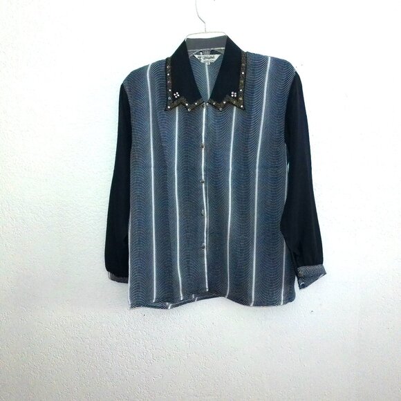WangShiLi, Blue/white long sleeve shirt, with crystals/sequins design - Picture 3 of 11